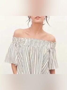 Urban Outfitters Kimchi Blue Smocked Peasant Crop Off-Shoulder Striped Blouse